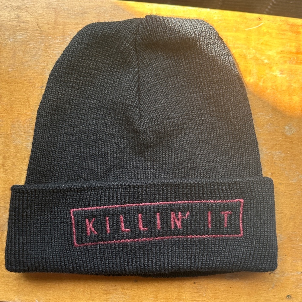 Brandy Melville Black Beanie with "Killin' It" Embroidery